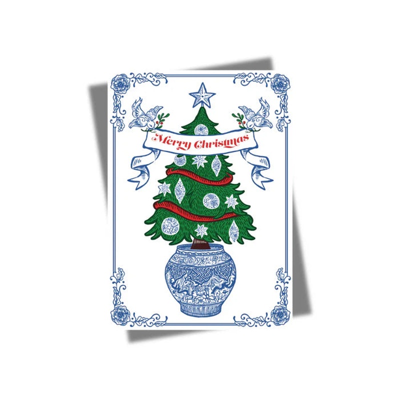 Hong Kong Ginger Jar Tree Christmas Card (Pack of 10)