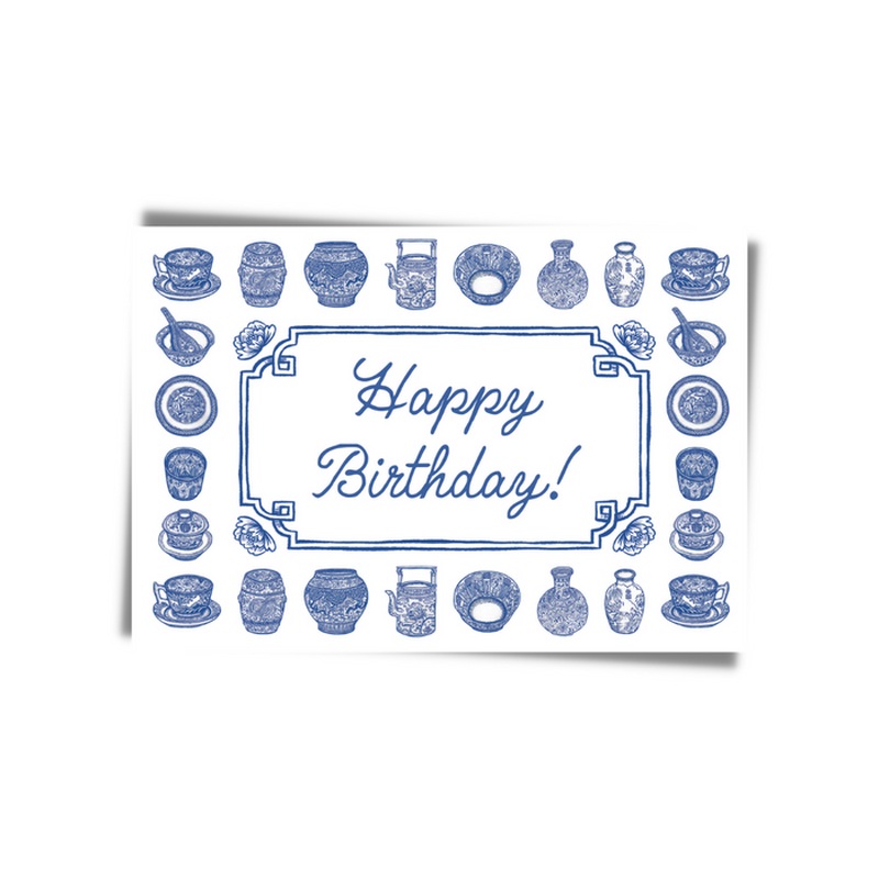 Happy Birthday Blue China Greeting Card