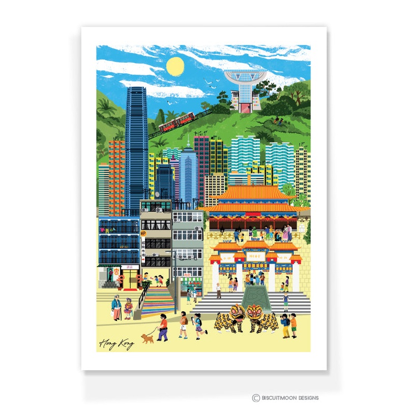 Fantasy Cityscapes - Hong Kong Lion Dance Postcard