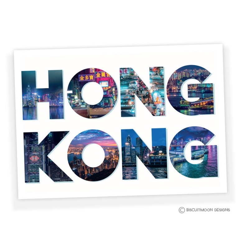 Hong Kong Photo Type Blue Postcard