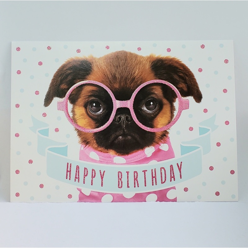 Pup With Glasses Birthday Card