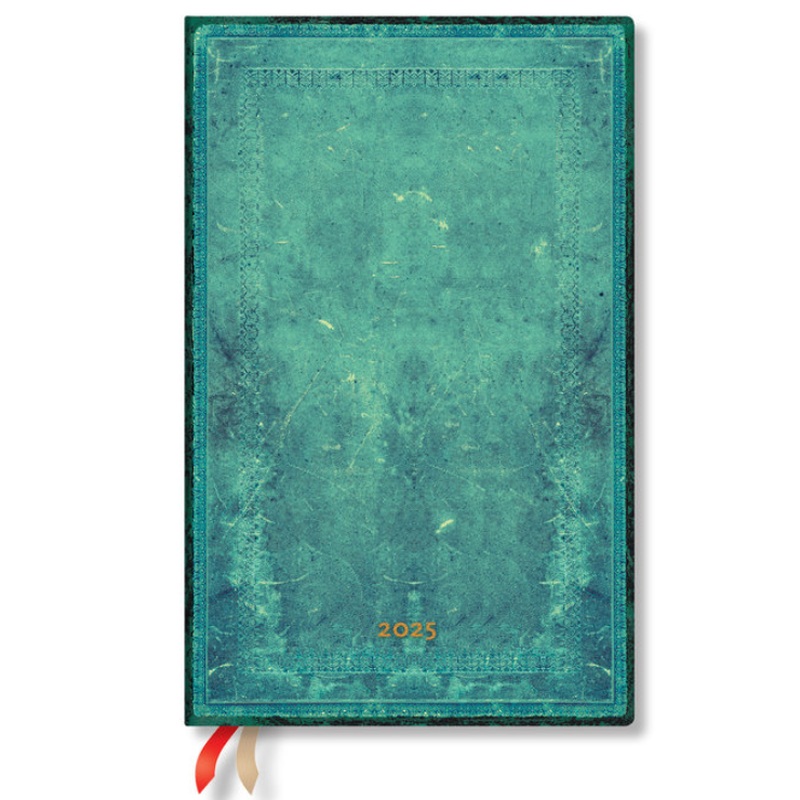 2025 Weekly Planner, Pacific Blue Bold, Old Leather Collection, 12-Month, Maxi, Horizontal, Elastic Band, 160 Pg, 100 GSM