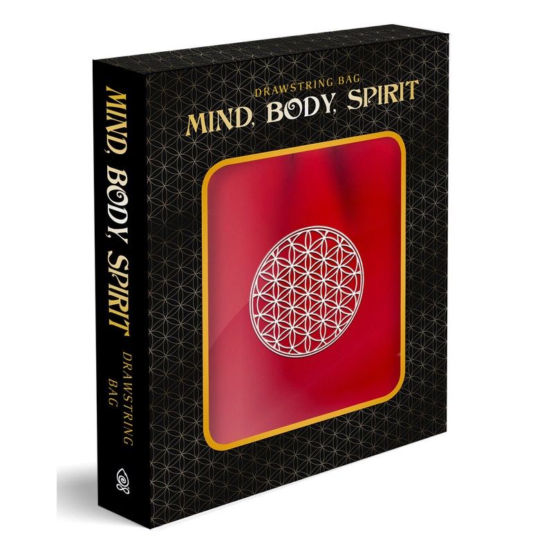 White Embroidered Flower of Life on Red Drawstring Bag