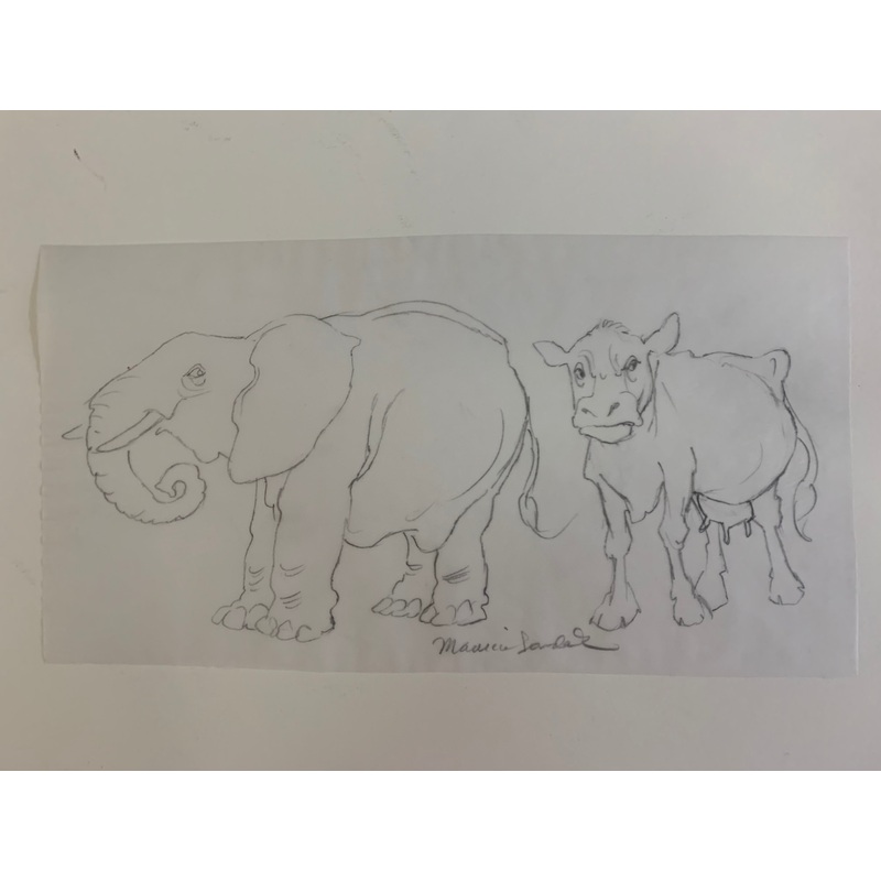 Elephant and Cow Original Drawing
